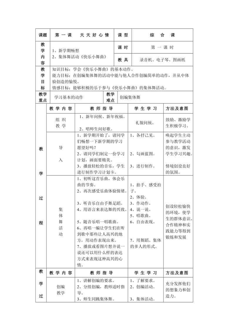 湘教版音乐二年级下册《天天好心情》教学设计.doc_第1页