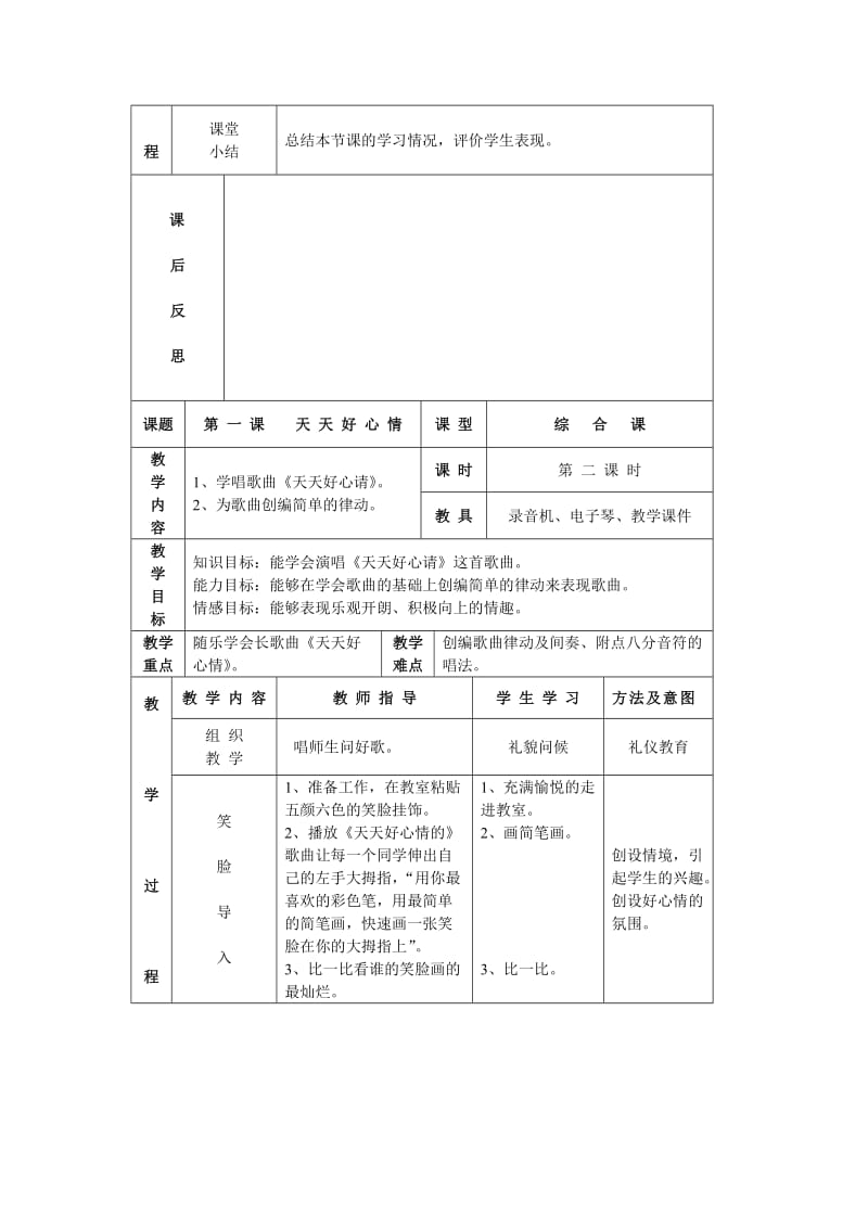 湘教版音乐二年级下册《天天好心情》教学设计.doc_第2页