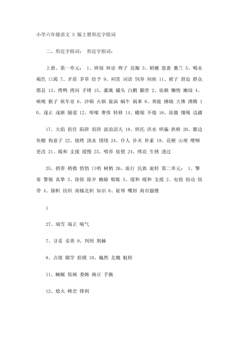 小学六年级语文 S 版上册形近字组词.doc_第1页