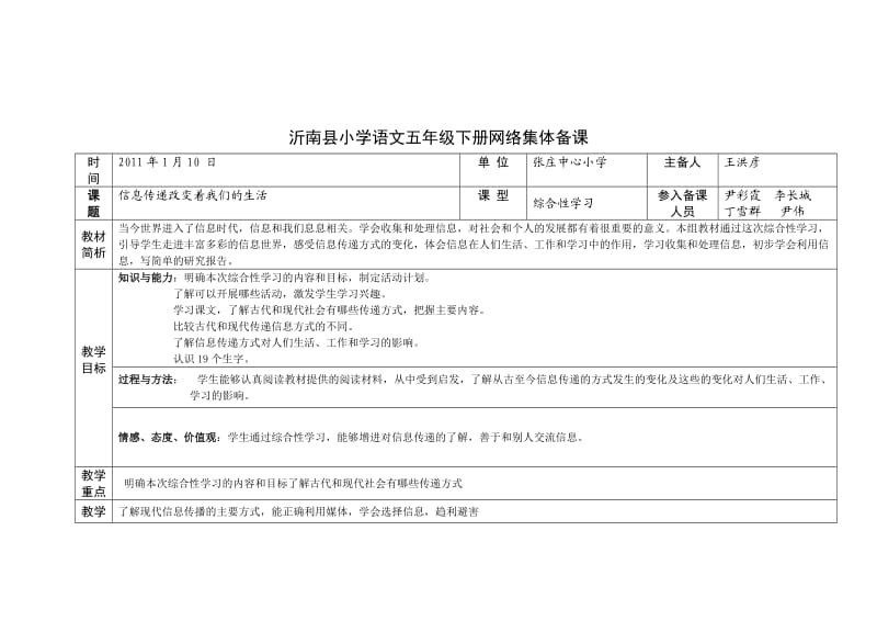 小学语文五年级下册网络集体备课六单元.doc_第1页