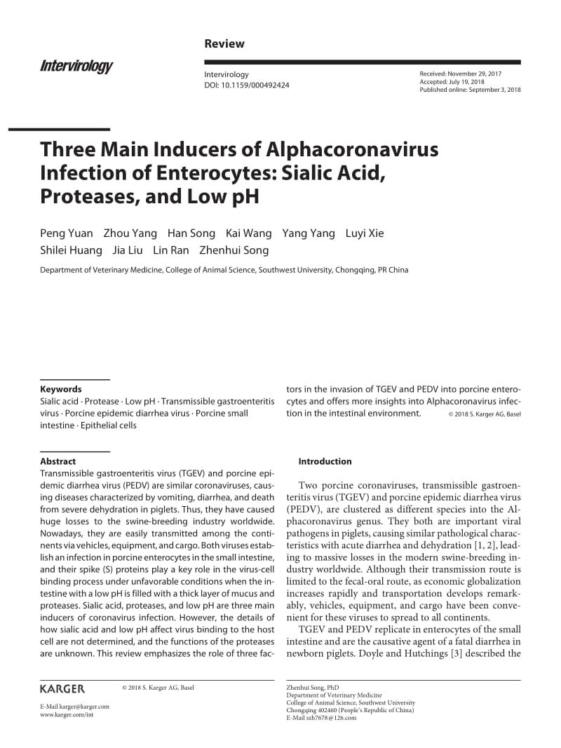 【病毒外文文献】2018 Three Main Inducers of Alphacoronavirus Infection of Enterocytes_ Sialic Acid, Proteases, and Low pH_第1页