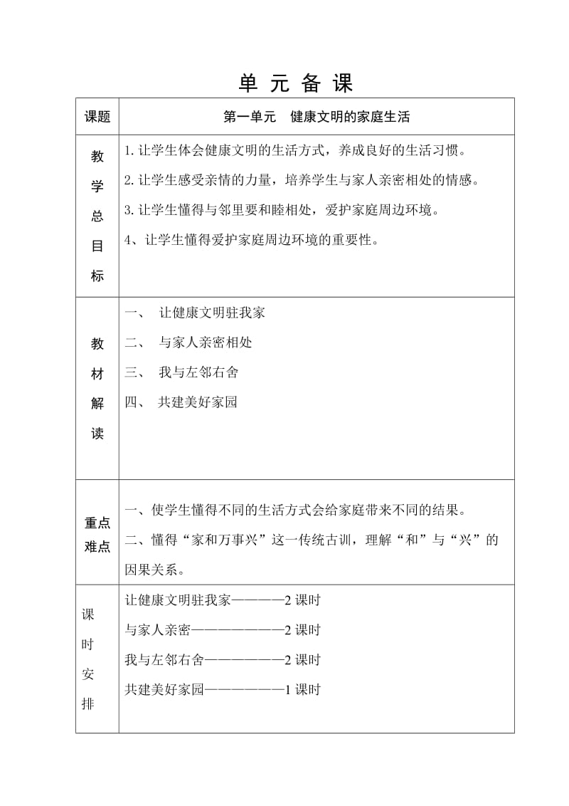 泰山版六年制四年级品社第1单元教学设计1-15.doc_第1页