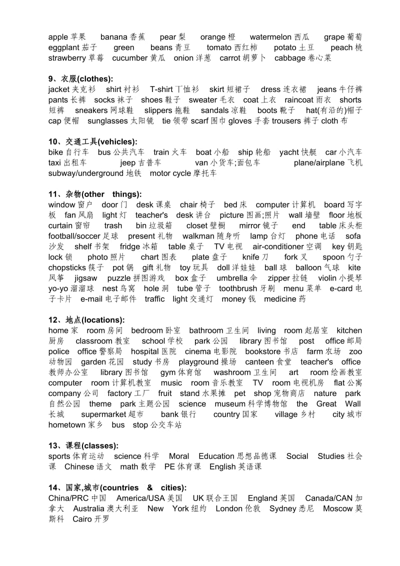 小学三至六年级英语单词分类.doc_第2页