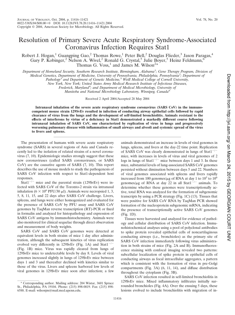 【病毒外文文獻(xiàn)】2004 Resolution of Primary Severe Acute Respiratory Syndrome-Associated Coronavirus Infection Requires Stat1