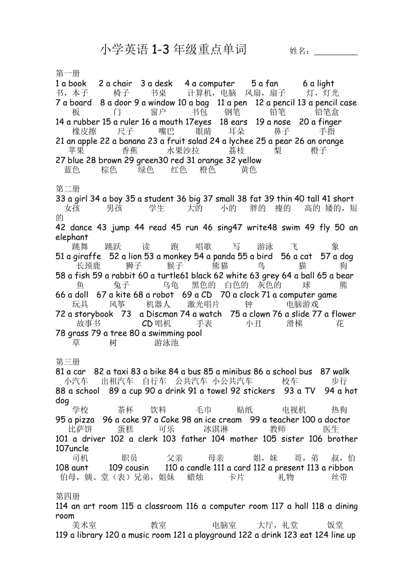 小学英语1-3年级重点单词.doc_第1页