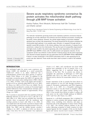 【病毒外文文獻(xiàn)】2008 Severe acute respiratory syndrome coronavirus 3a protein activates the mitochondrial death pathway through p38 MAP