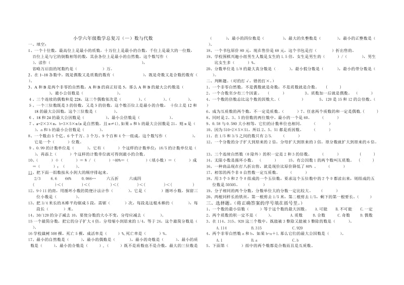 小学六年级数学总复习.doc_第1页