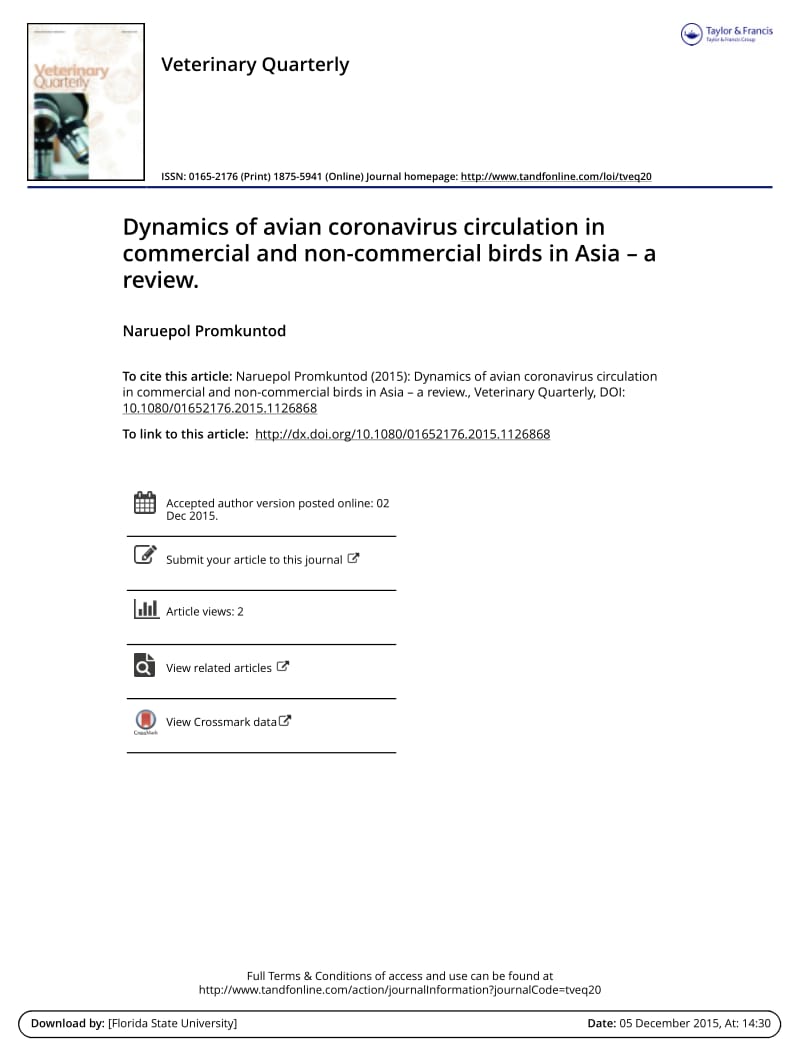 【病毒外文文献】2015 Dynamics of avian coronavirus circulation in commercial and non-commercial birds in Asia _ a review__第1页