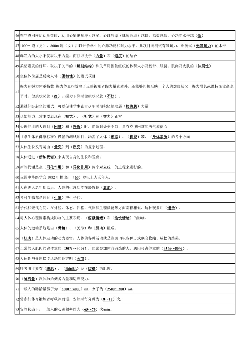 大学一年级体育理论考试《填空题》题库及答案.doc_第3页