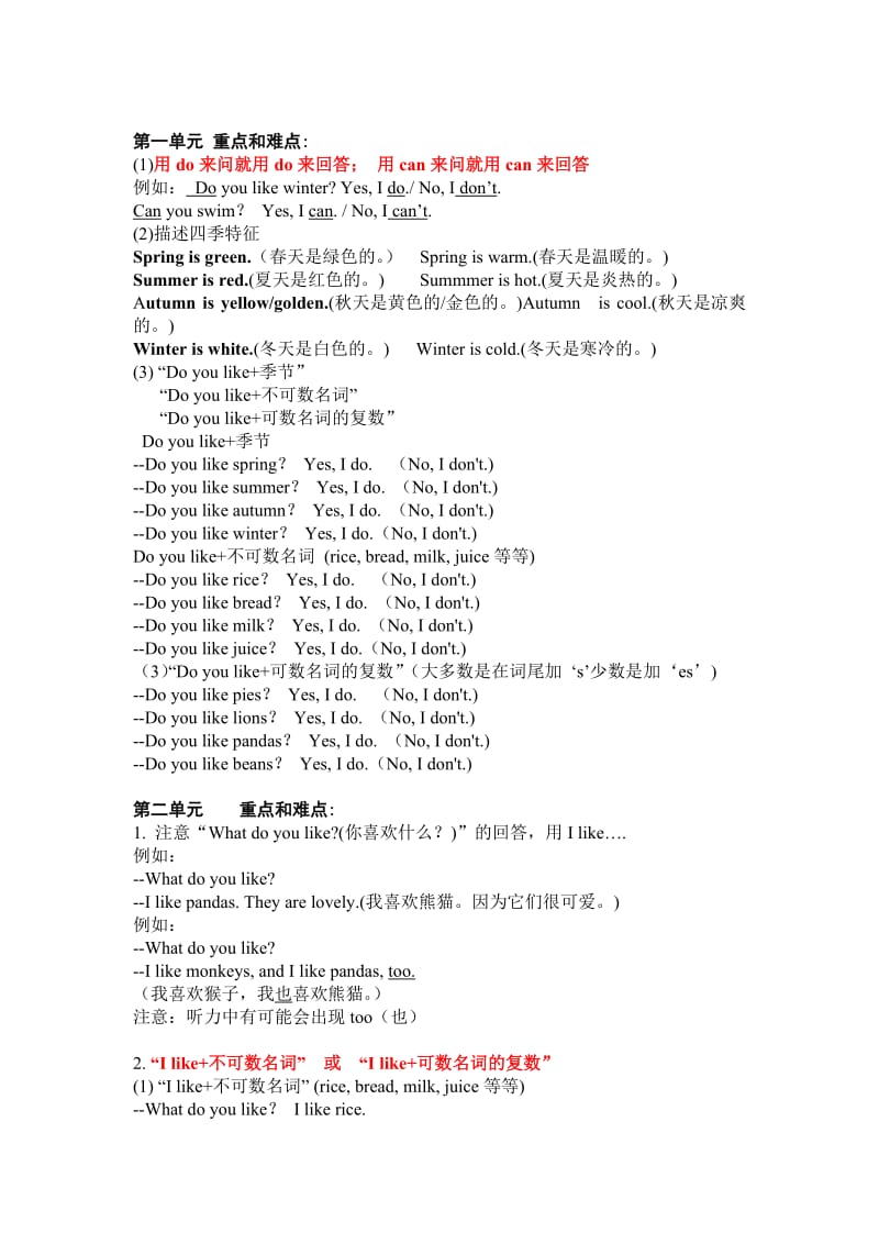 江苏牛津版英语二年级下1-5单元重难点整理.doc_第1页