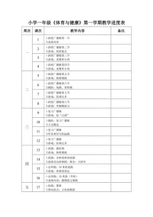 小學(xué)一年級《體育與健康》第一學(xué)期教學(xué)進(jìn)度表.doc