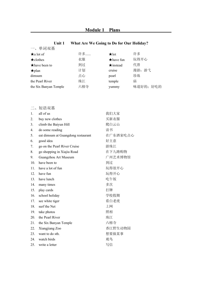 广州版小学六年级英语上册每单元要点.doc_第1页