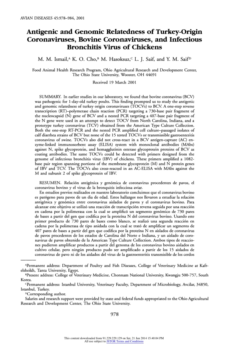 【病毒外文文献】2001 Antigenic and Genomic Relatedness of Turkey-Origin Coronaviruses, Bovine Coronaviruses, and Infectious Bronchitis V_第2页