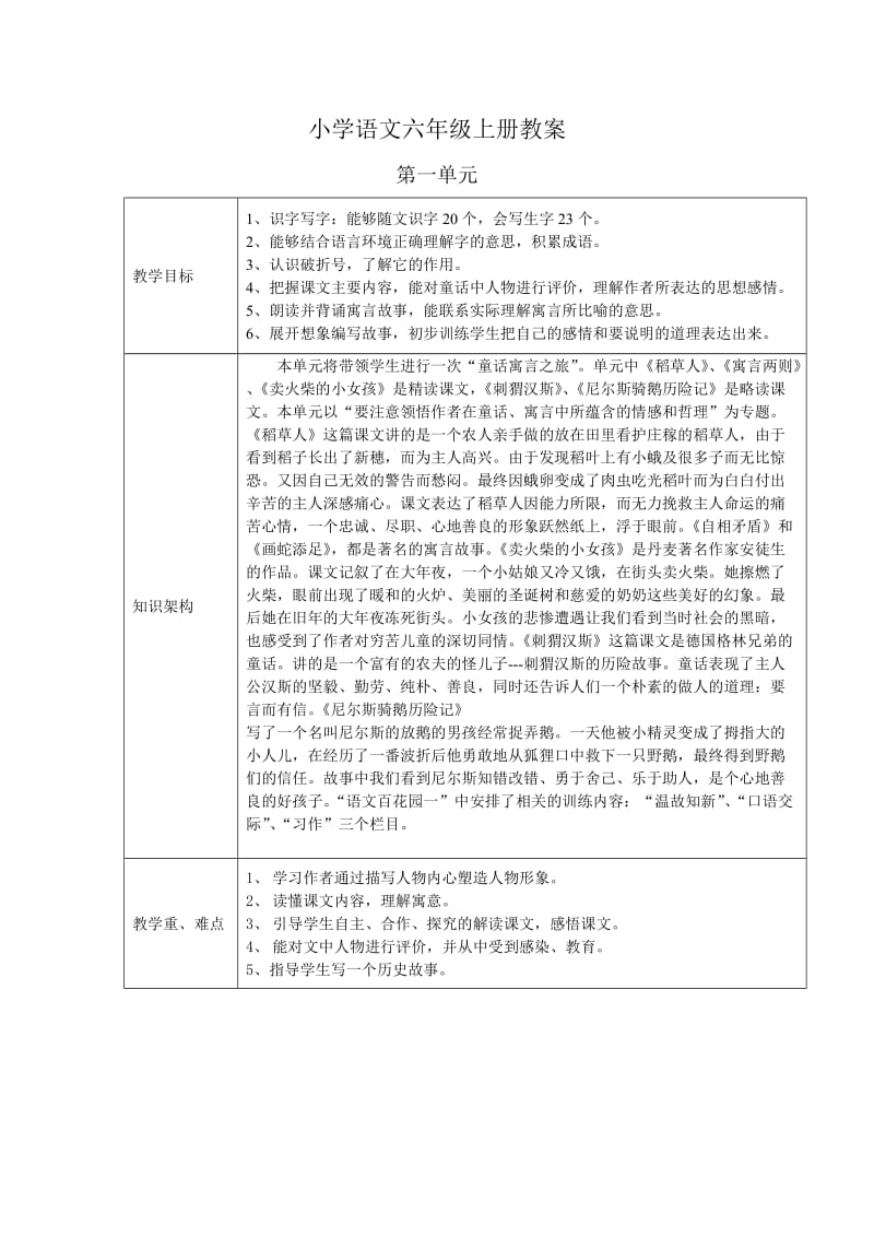 小学语文S版六年级上册教案2.doc_第1页