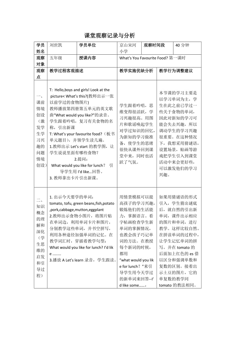 小学英语课堂观察记录与分析.docx_第1页