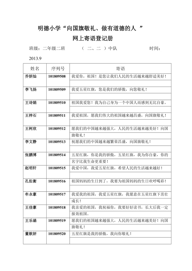 明德小学二年级二班国旗寄语.doc_第1页