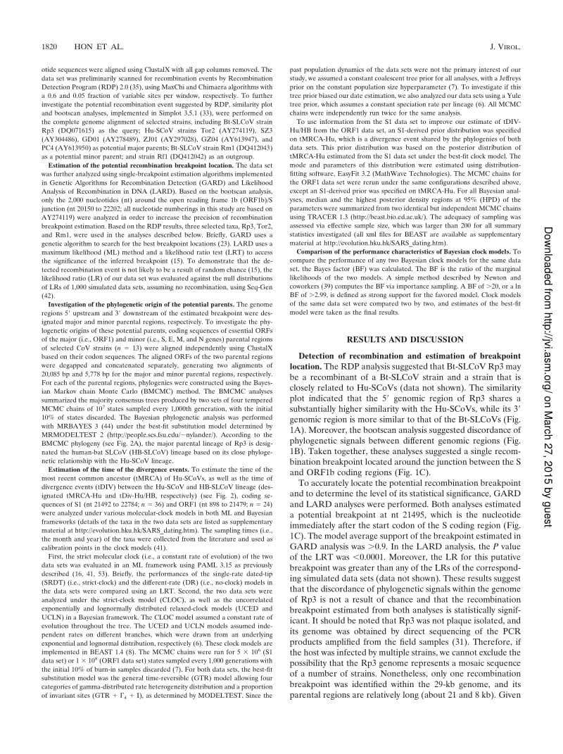 【病毒外文文献】2008 Evidence of the Recombinant Origin of a Bat Severe Acute Respiratory Syndrome (SARS)-Like Coronavirus and Its Impli_第2页