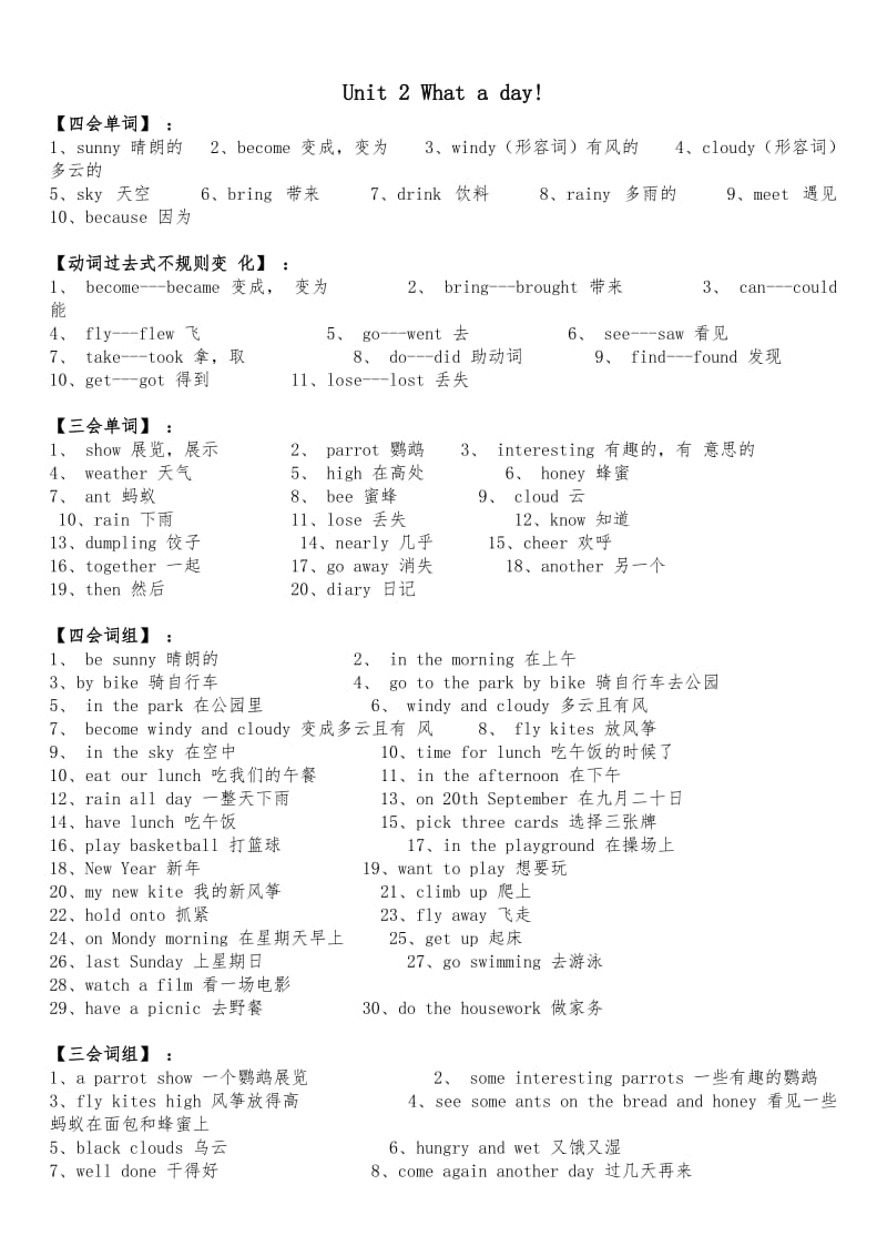 江苏国标译林6A六年级上册第二单元词组重点Unit2Whataday.doc_第1页