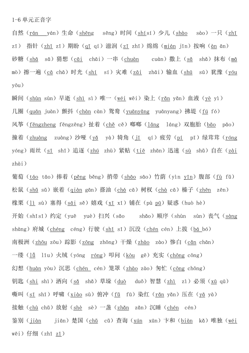 小学三年级1-6单元正音字.doc_第1页