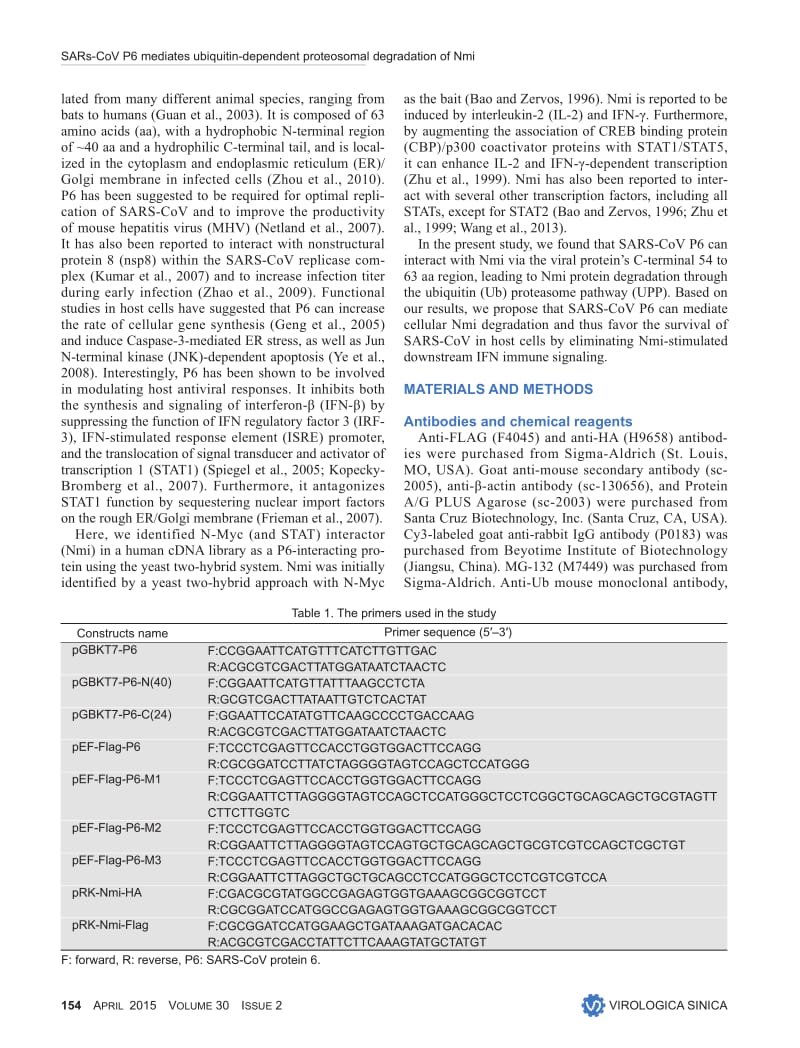 【病毒外文文献】2015 Severe acute respiratory syndrome coronavirus protein 6 mediates ubiquitin-dependent proteosomal degradation of N-M_第2页