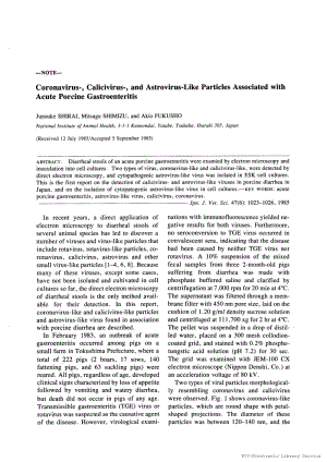 【病毒外文文獻(xiàn)】1985 Coronavirus-, calicivirus-, and astrovirus-like particles associated with acute porcine gastroenteritis_