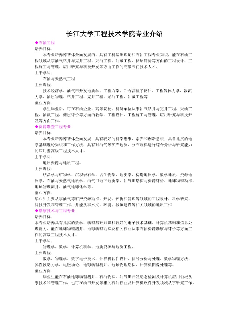 长江大学工程技术学院专业介绍.doc_第1页