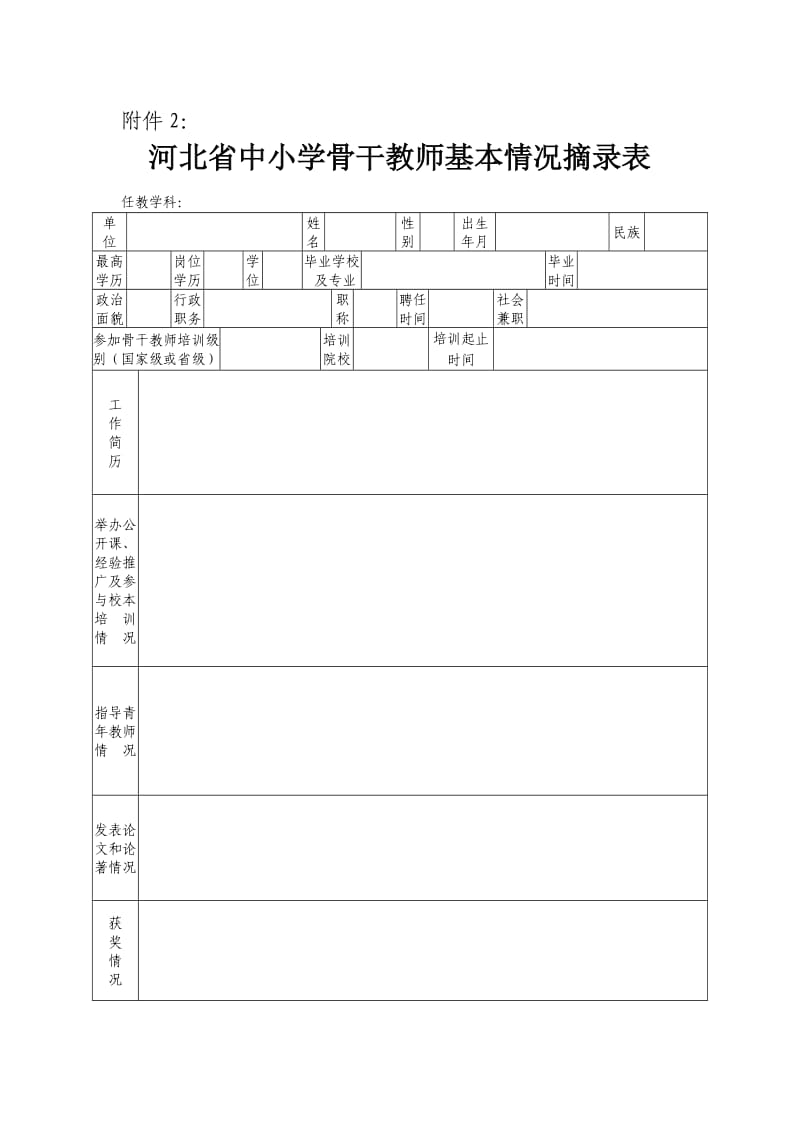 河北省中小学骨干教师基本情况摘录表.doc_第1页