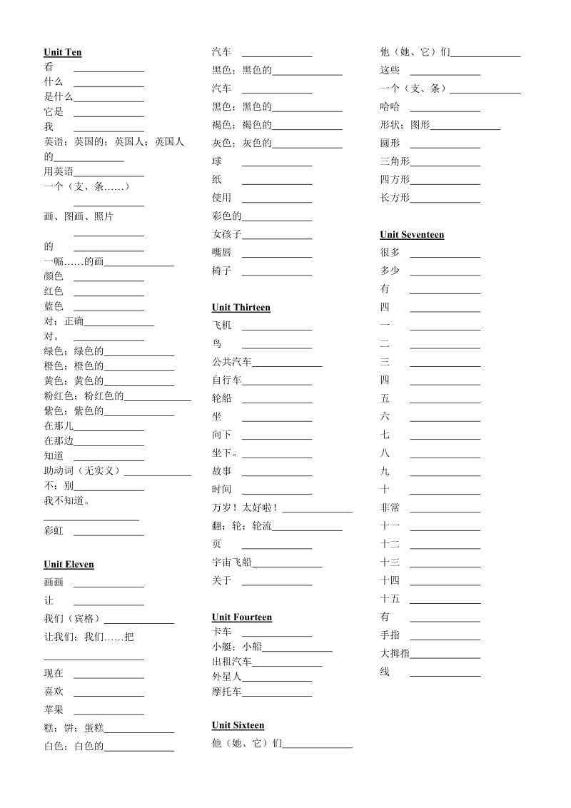 小学英语三年级上册单词默写表(按课文分).doc_第2页