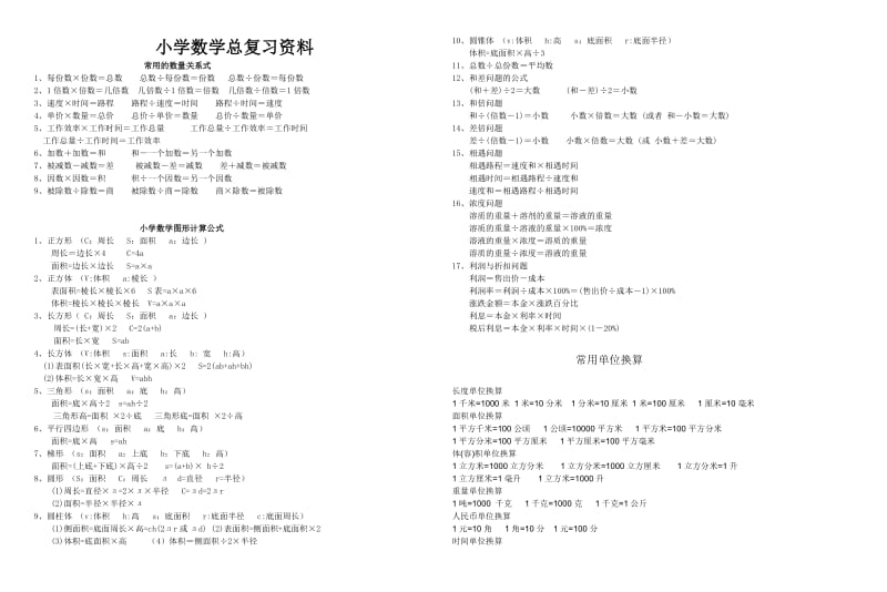 小学六年级数学总复习资料(8开版可直接打印).doc_第1页