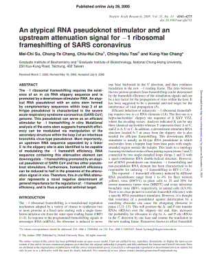 【病毒外文文獻(xiàn)】2005 An atypical RNA pseudoknot stimulator and an upstream attenuation signal for -1 ribosomal frameshifting of SARS cor