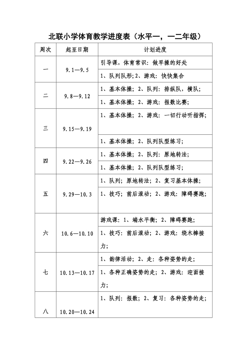 小学体育教学进度表.doc_第1页