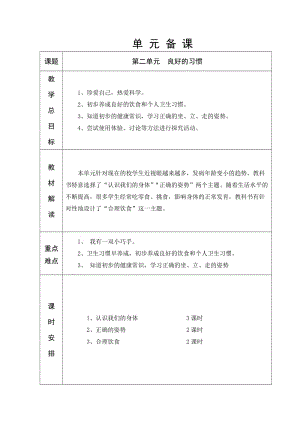 山東人民版六年制一年級品生第2單元教學設計14-28.doc