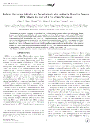 【病毒外文文獻(xiàn)】2001 Reduced Macrophage Infiltration and Demyelination in Mice Lacking the Chemokine Receptor CCR5 Following Infection w