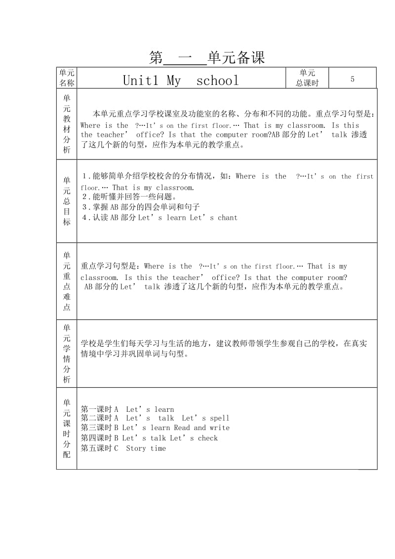 四年级英语下册第一单元备课.doc_第1页