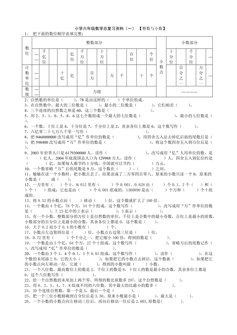 小学六年级数学总复习资料(一).doc_第1页