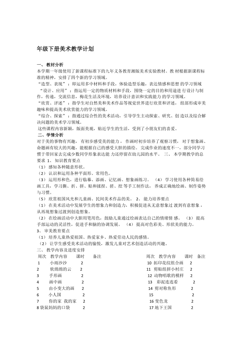 新版湘版一年级下册美术教案.docx_第1页