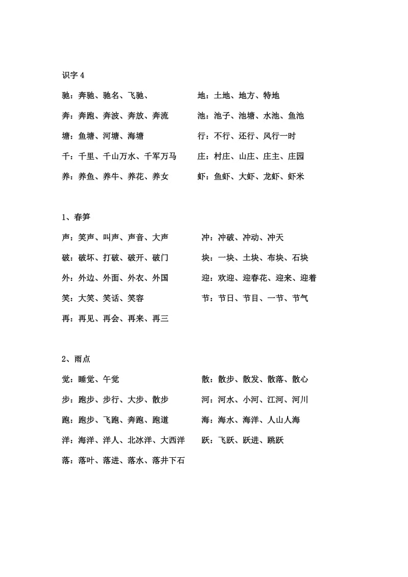 小学一年级下学期1-4单元一类字组词.doc_第2页