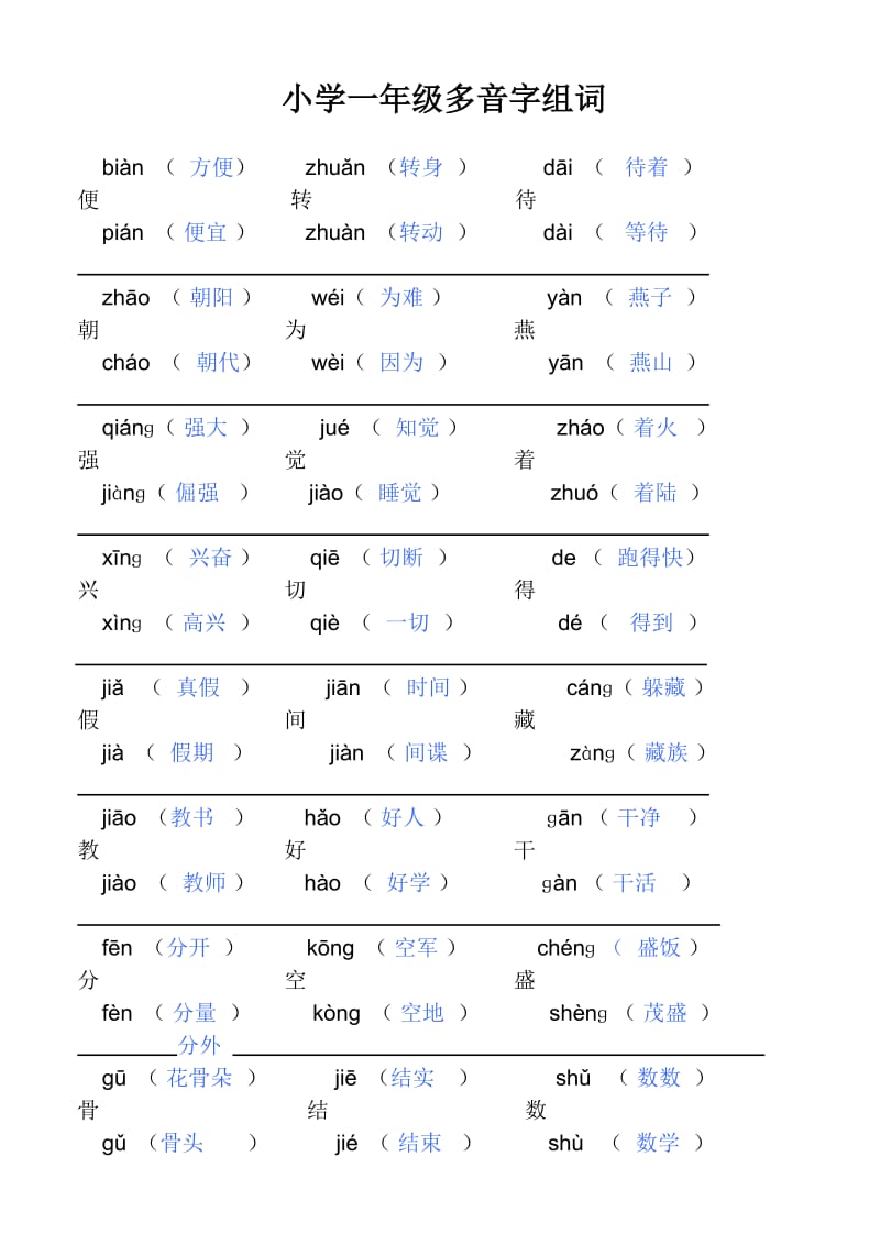 小学二年级多音字组词带答案.doc_第1页