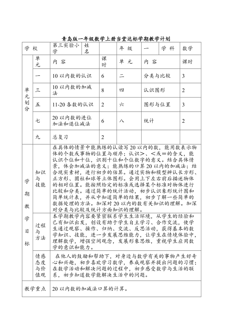 新版青岛版一年级上册数学全册教案(最新精编版).doc_第2页