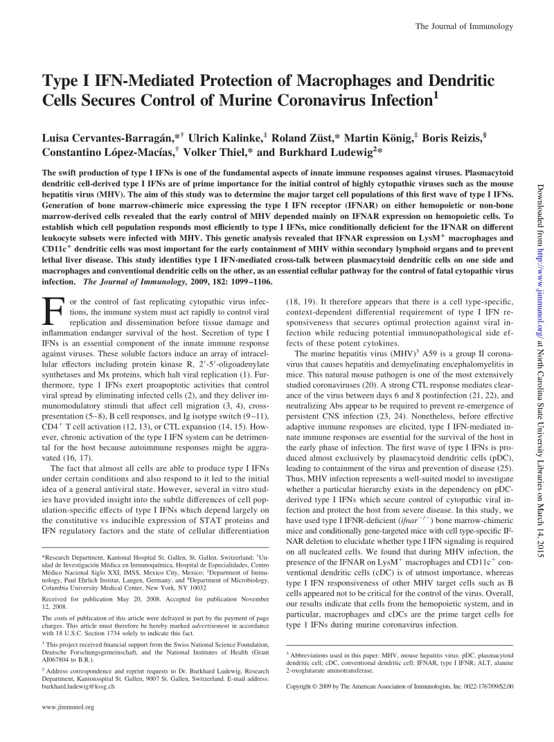 【病毒外文文献】2009 Type I IFN-Mediated Protection of Macrophages and Dendritic Cells Secures Control of Murine Coronavirus Infection_第2页