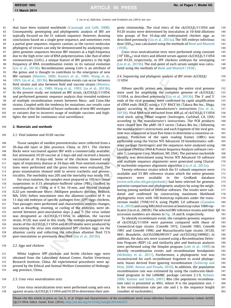 【病毒外文文献】2014 Origin and characteristics of the recombinant novel avian infectious bronchitis coronavirus isolate ck_CH_LJL_11105_第2页