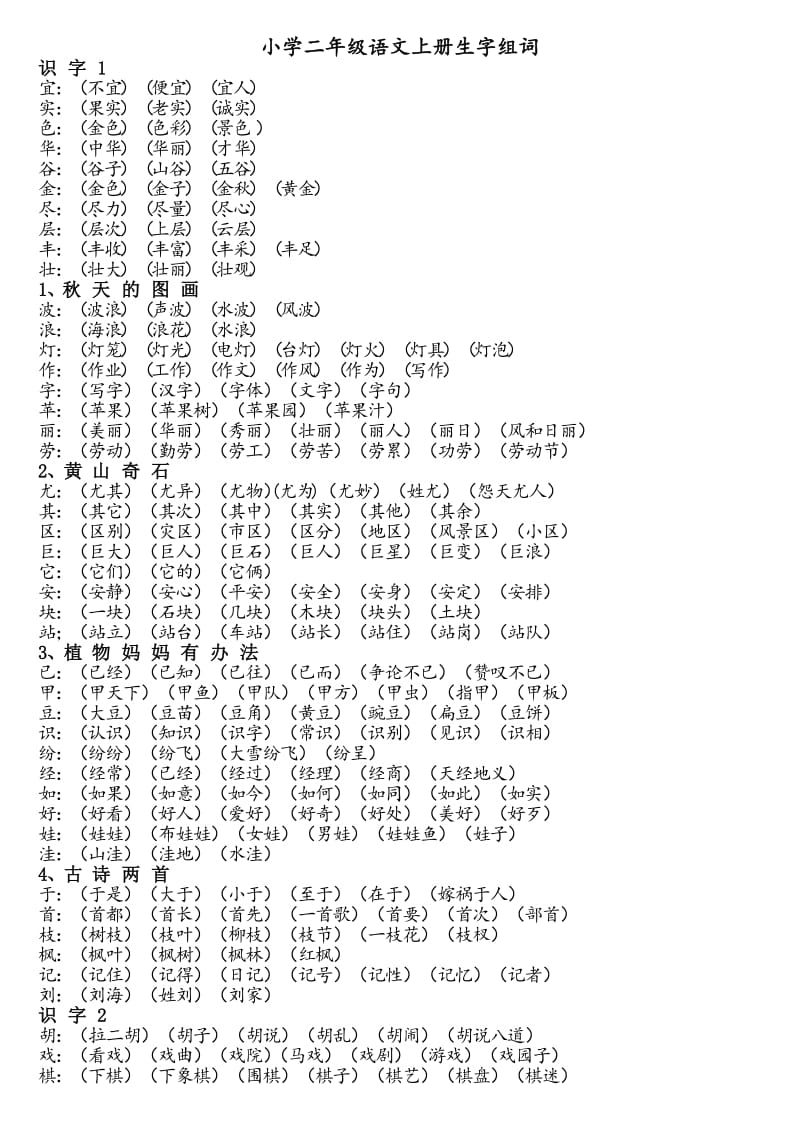 新人教版小学二年级上册生字组词大全.doc_第1页