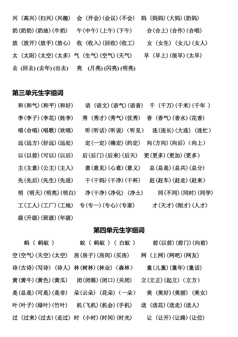 小学一年级语文下册生字表2一至四单元生字组词.doc_第2页