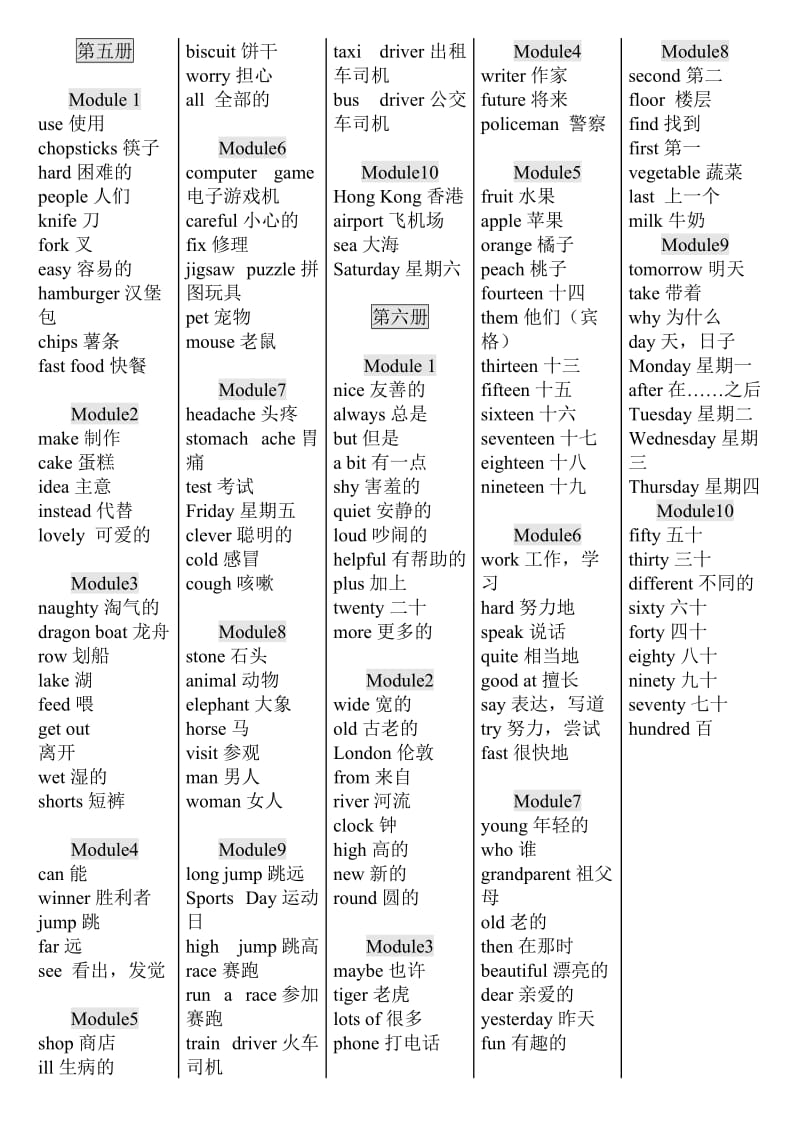 外研社小学新标准英语单词表汇总打印版(一年级起点).doc_第3页