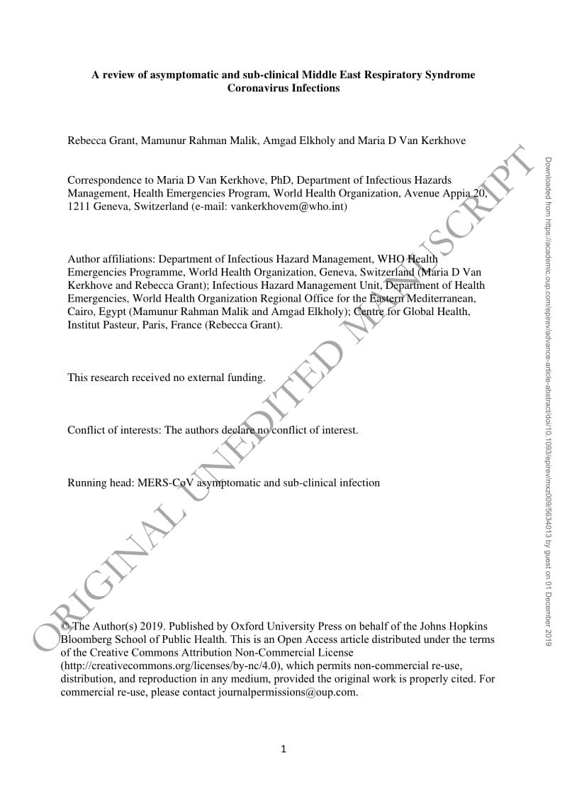 【病毒外文文獻(xiàn)】2019 A review of asymptomatic and sub-clinical Middle East Respiratory Syndrome Coronavirus Infections