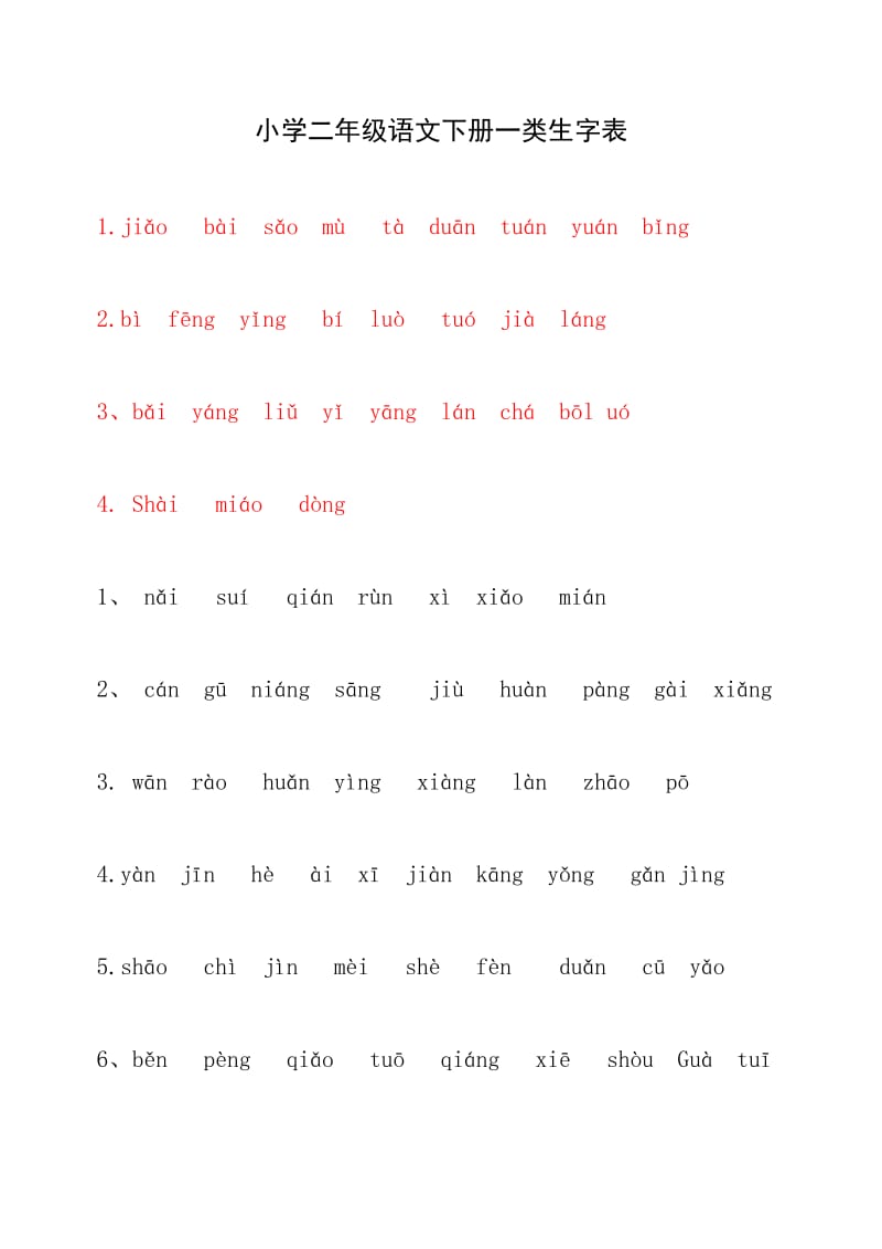 小学二年级语文下册一类生字表.doc_第1页