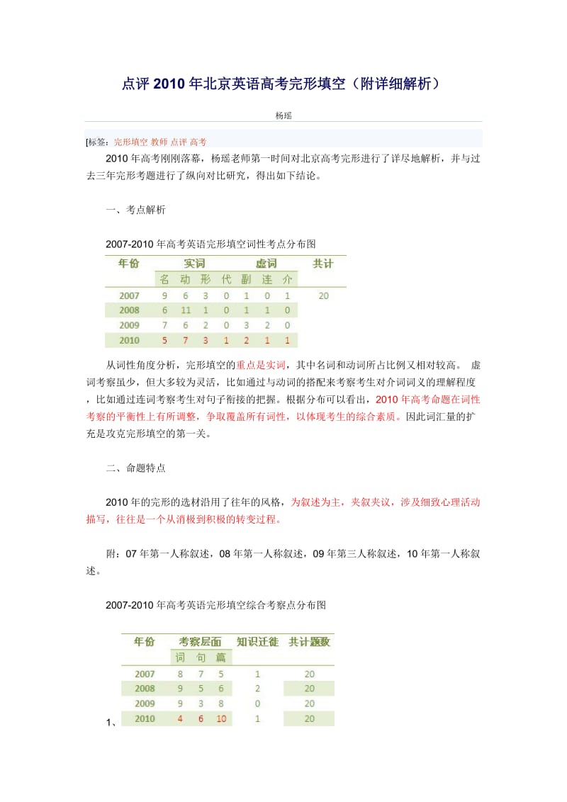 点评2010年北京英语高考完形填空(附详细解析).doc_第1页