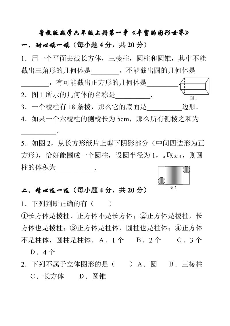 鲁教版数学六年级上册第一章《丰富的图形世界》.doc_第1页