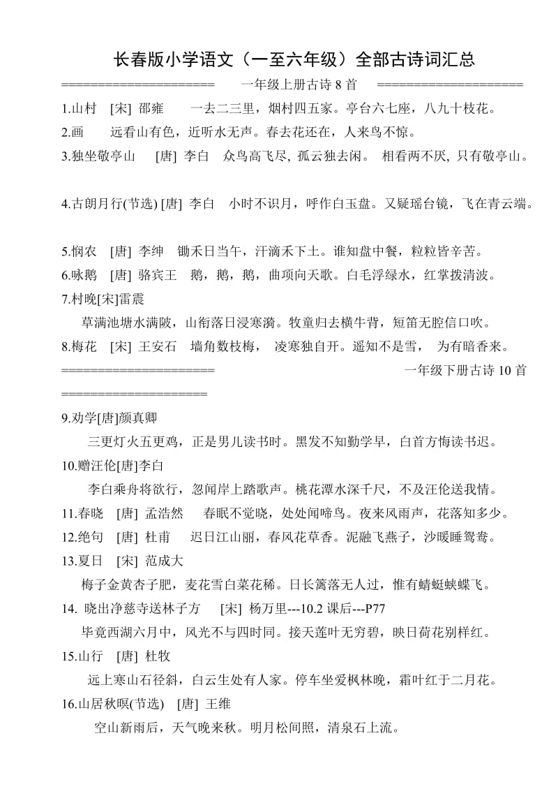 长春小学语文古诗词各种分类及古诗常识.doc_第1页