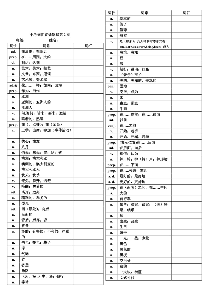 2016浙江省初中毕业生学业考试说明中考词汇背诵默打印稿.doc_第2页